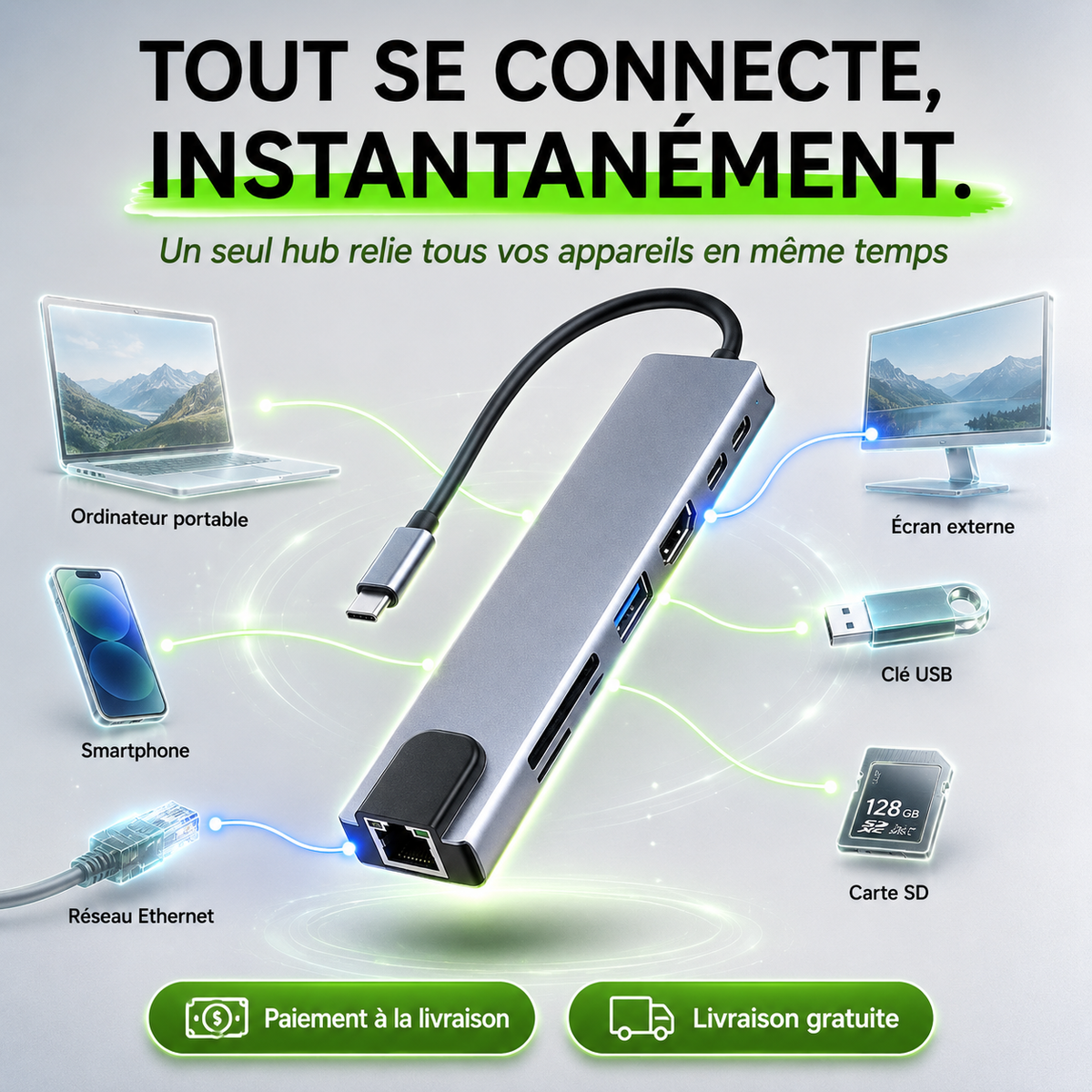 Hub USB C 8 en 1 connecteur (🇨🇬)