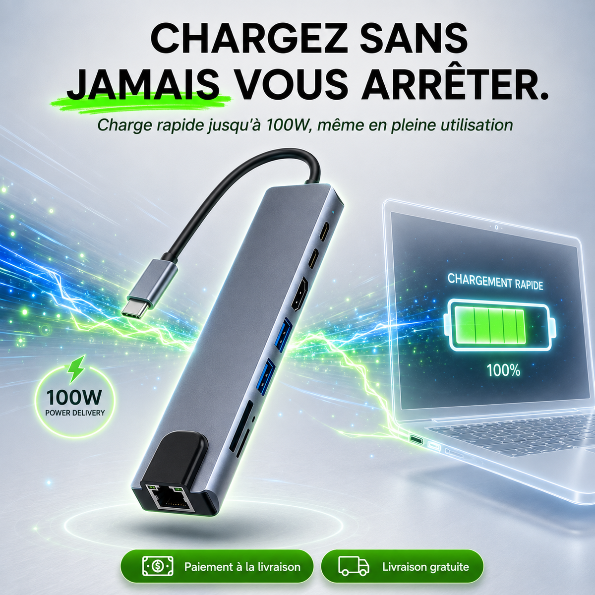 Hub USB C 8 en 1 connecteur (🇨🇬)