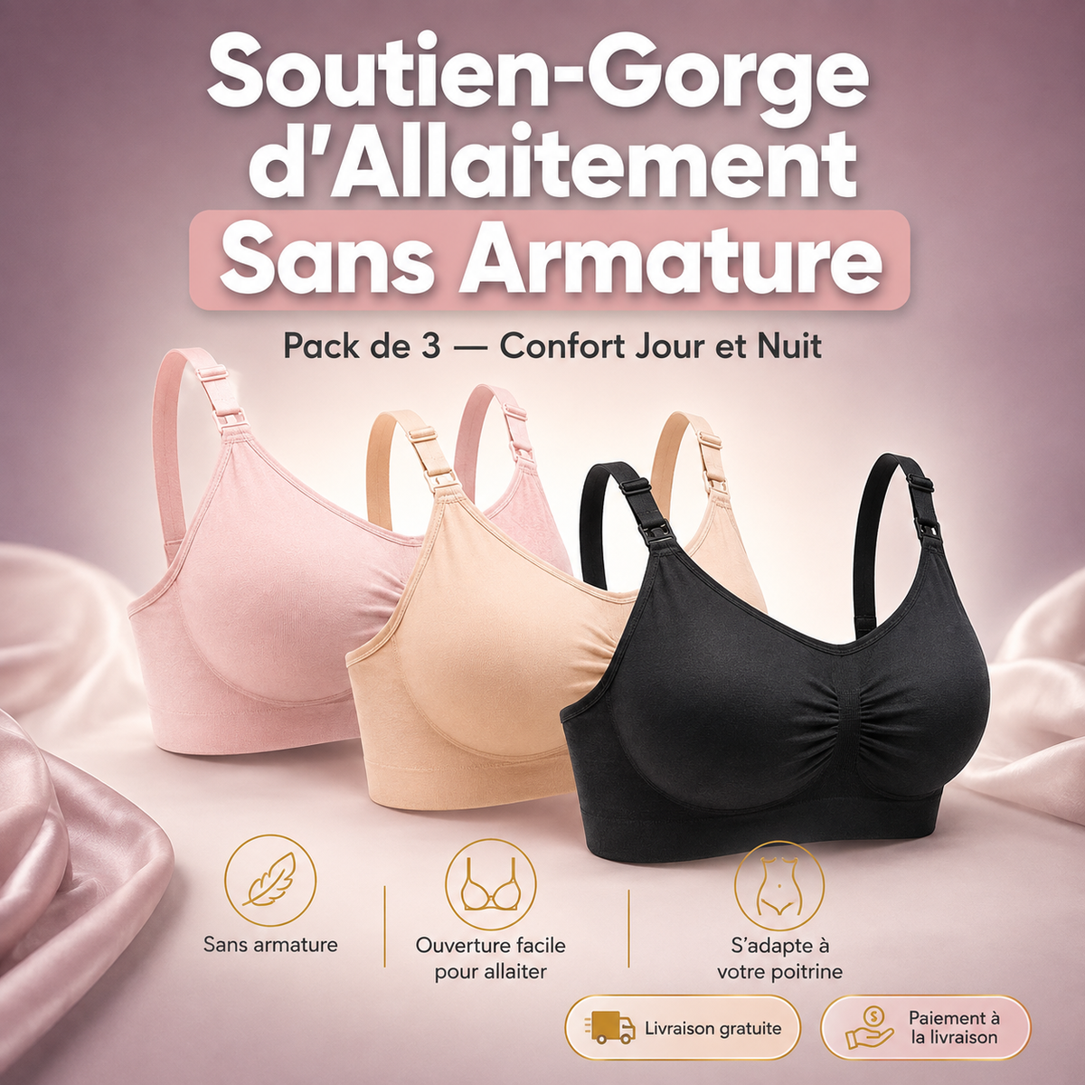Pack de 3 Soutien-gorge D'allaitement - Sans armature