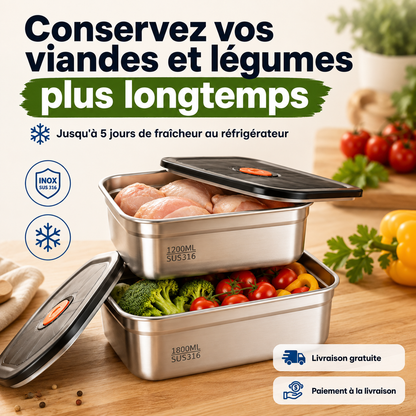 Lot de 2 Boîtes de Conservation Hermétiques en Inox (🇨🇮)