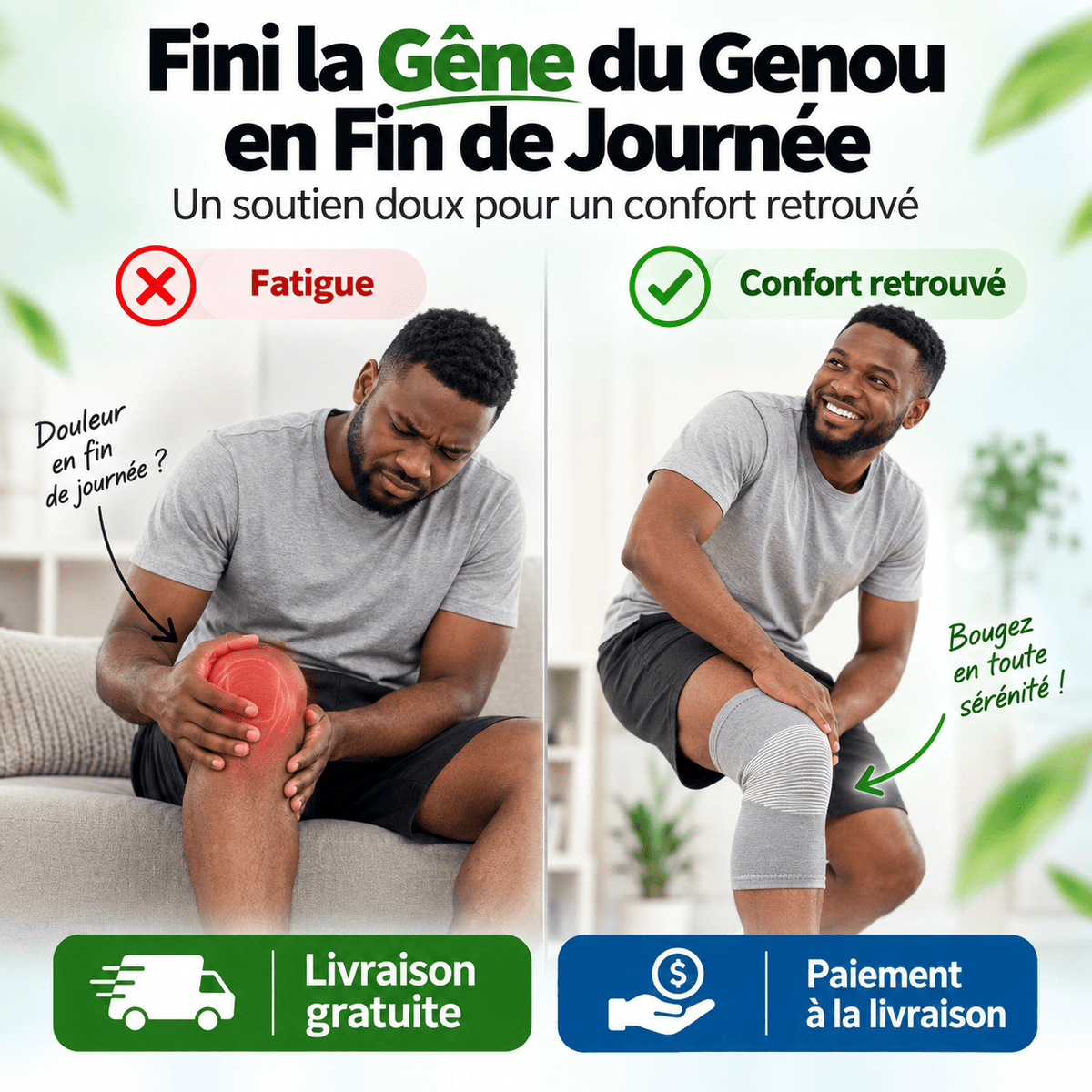 Paire de Genouillère en Bamboo Charbon - Soulagez vos douleurs de genoux