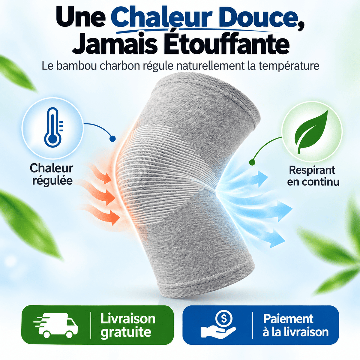 Paire de Genouillère en Bamboo Charbon - Soulagez vos douleurs de genoux